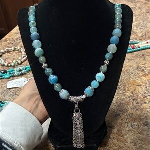 Chic Blue and Silver Beaded Necklace